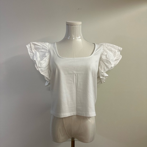 A New Day White Ruffle Sleeve Top Size Small - Picture 1 of 4